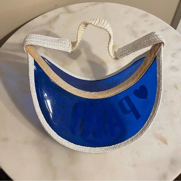 Vintage Paris Visor clear heart cityscape white blue elastic band - Picture 3 of 3